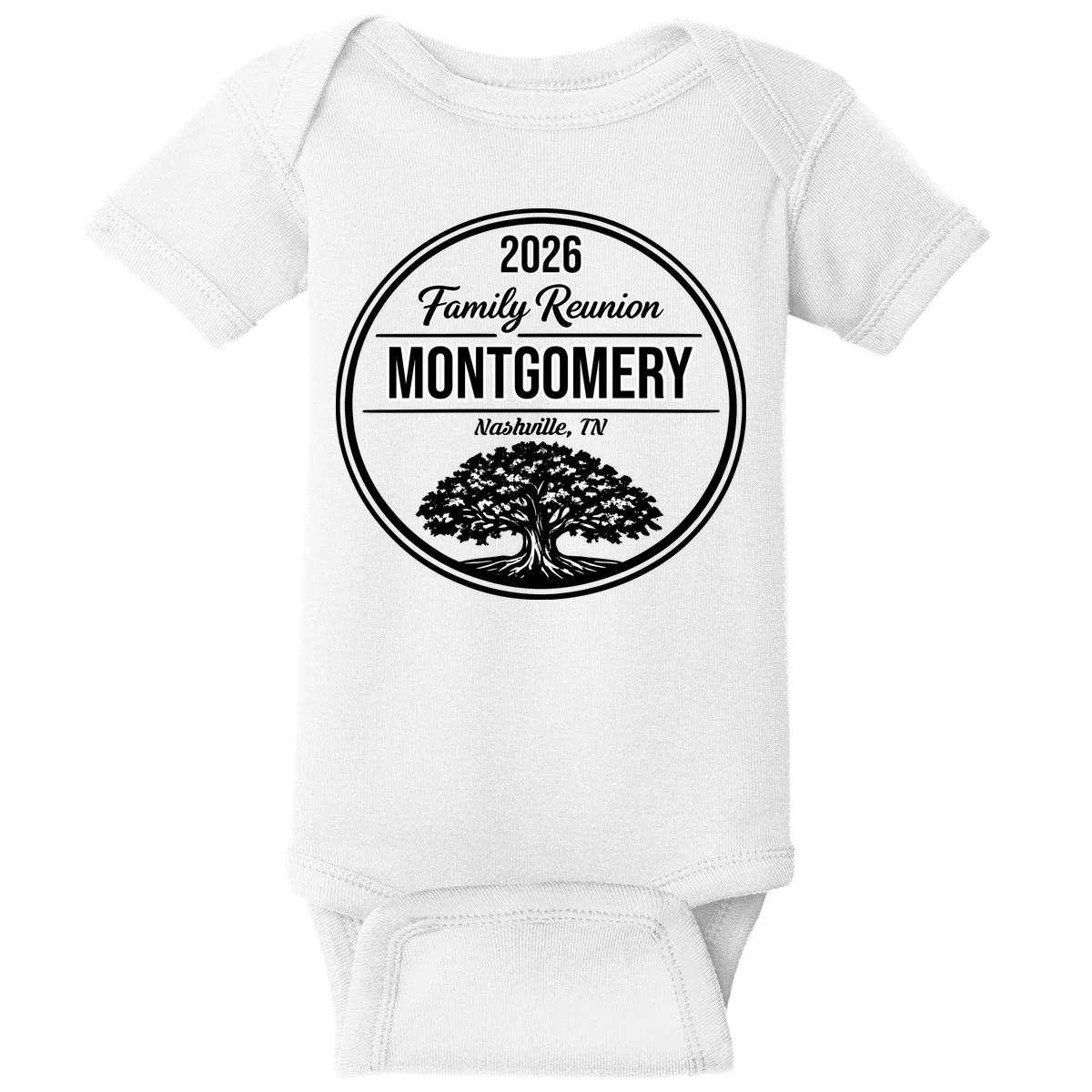 Family Tree Customizable Family Reunion Year, Name, Location Baby Bodysuit - Front