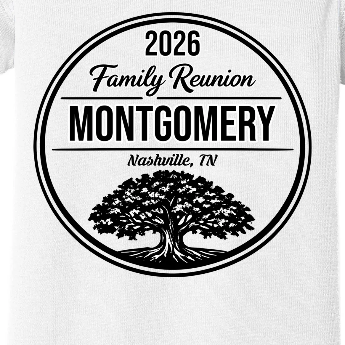 Family Tree Customizable Family Reunion Year, Name, Location Baby Bodysuit - Front - Close-up