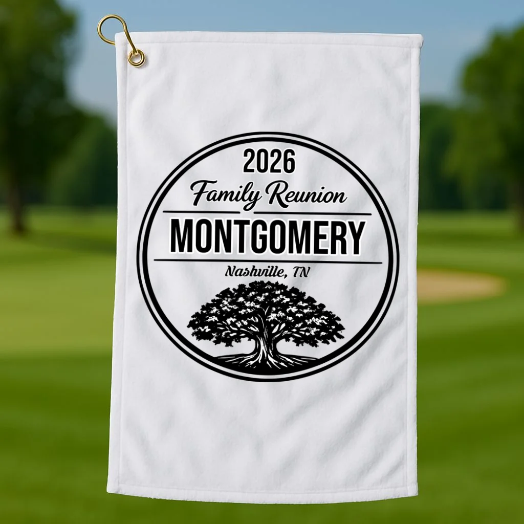 Family Tree Customizable Family Reunion Year, Name, Location Golf Towel - Front 1
