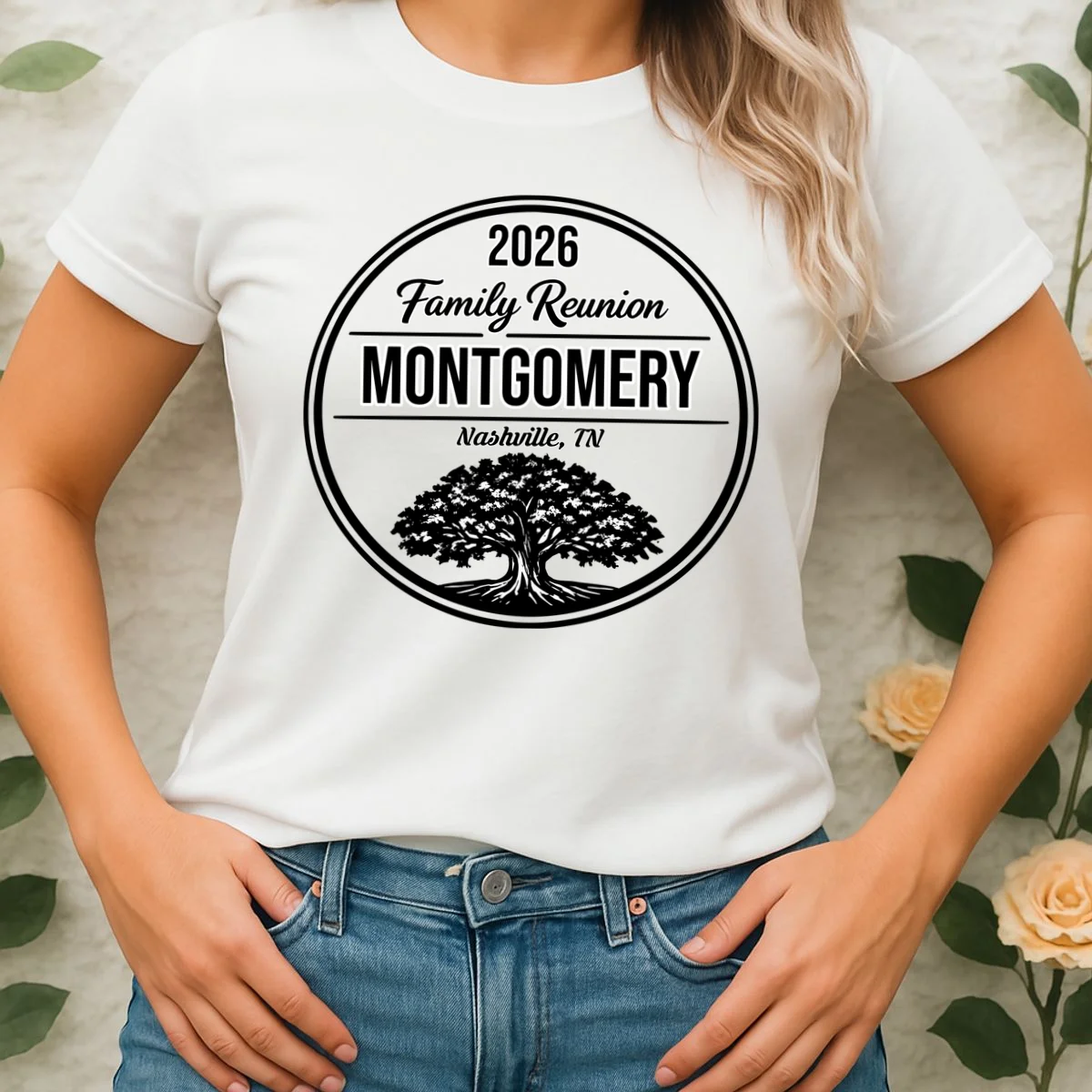 Family Tree Customizable Family Reunion Year, Name, Location Women's T-Shirt - Front 1