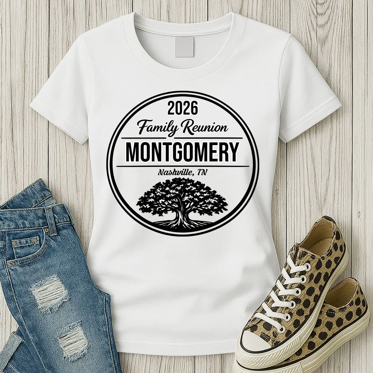 Family Tree Customizable Family Reunion Year, Name, Location Women's T-Shirt - Front 2
