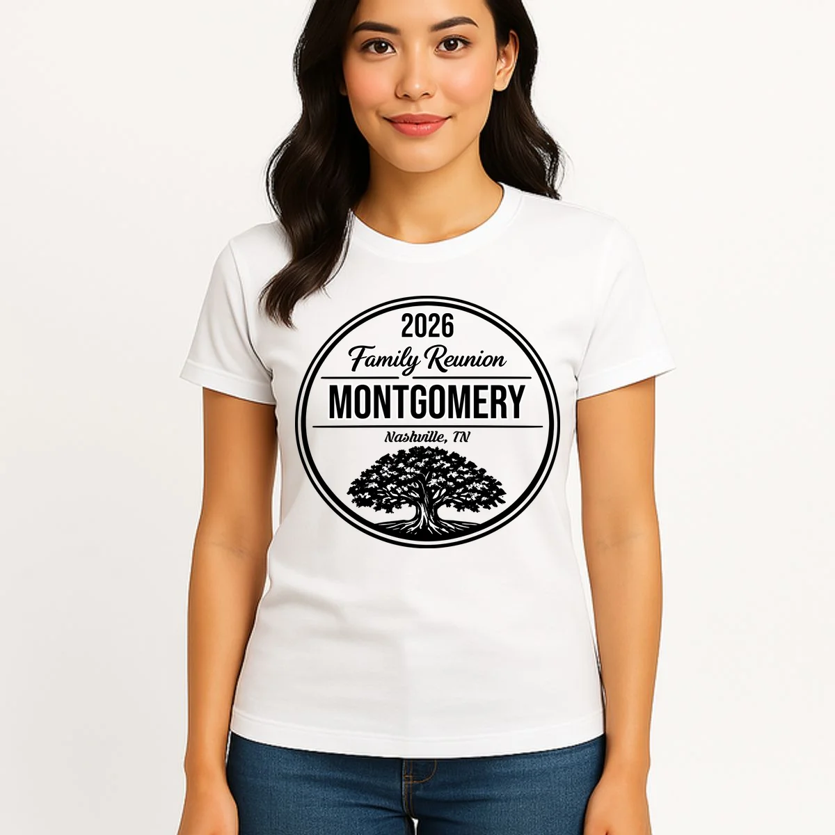 Family Tree Customizable Family Reunion Year, Name, Location Women's T-Shirt - Front 3
