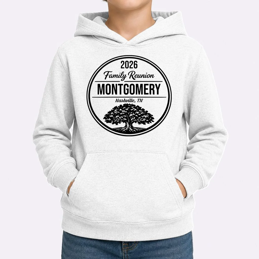 Family Tree Customizable Family Reunion Year, Name, Location Kids Hoodie - Front 1