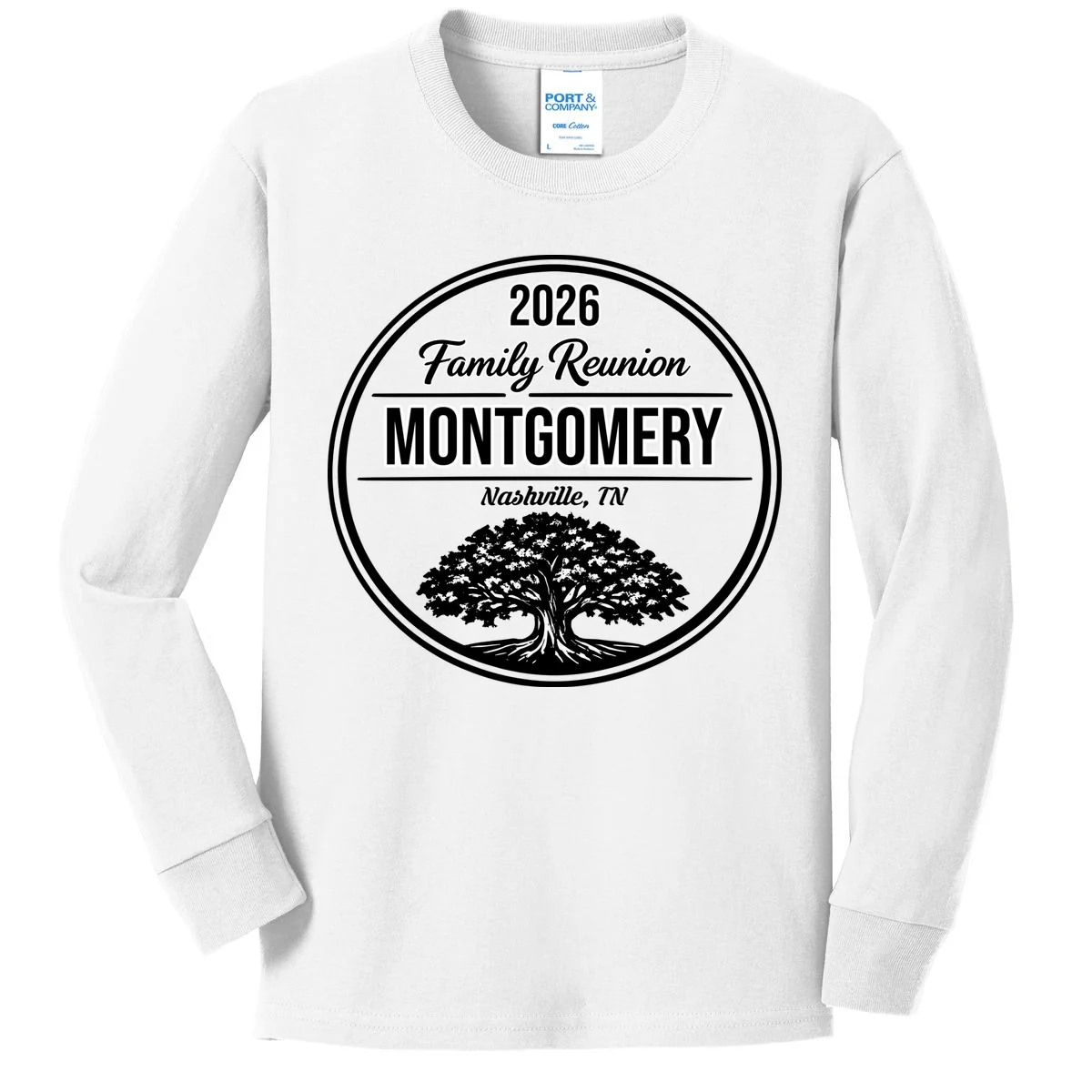 Family Tree Customizable Family Reunion Year, Name, Location Kids Long Sleeve Shirt - Front