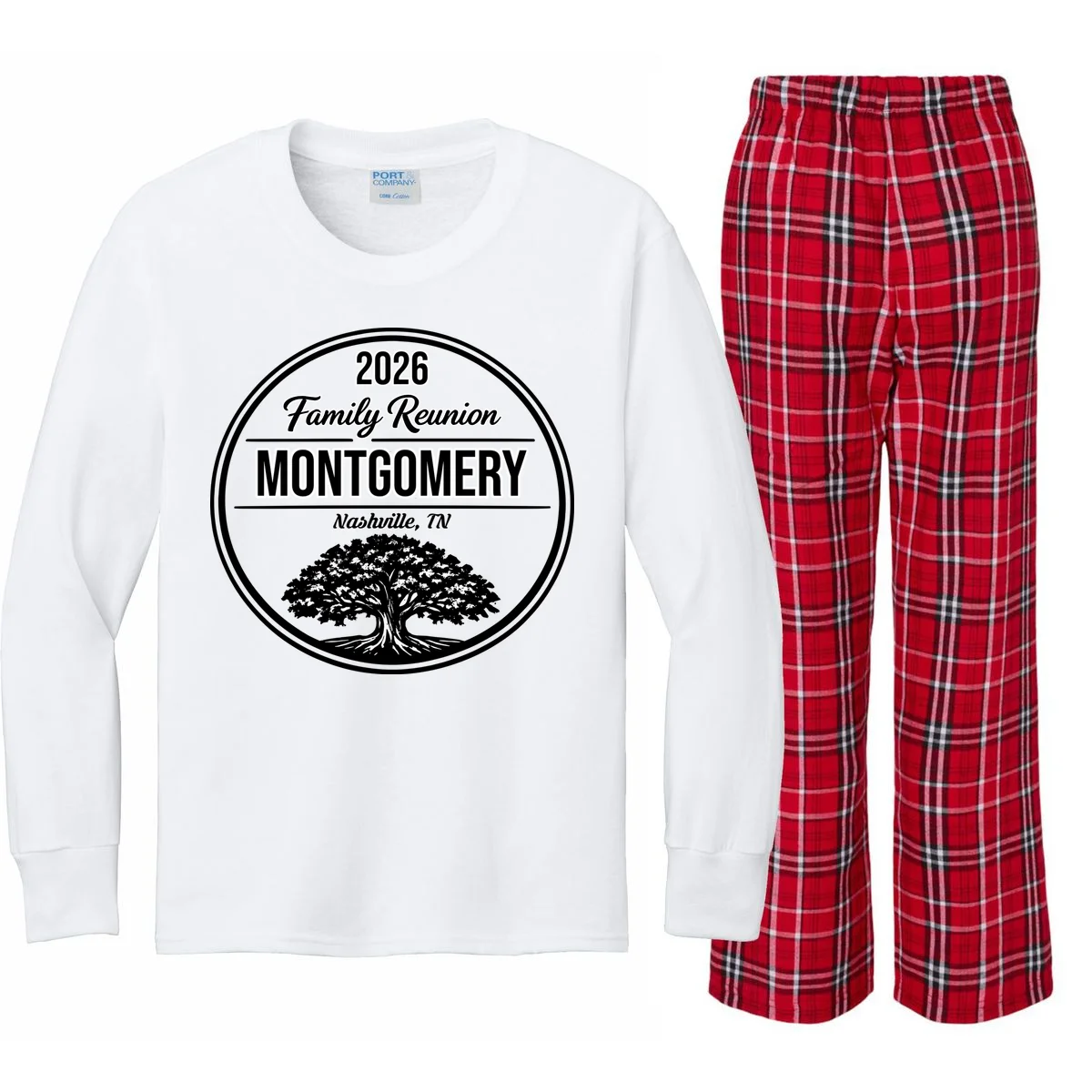 Family Tree Customizable Family Reunion Year, Name, Location Kids Long Sleeve Pajamas - Front