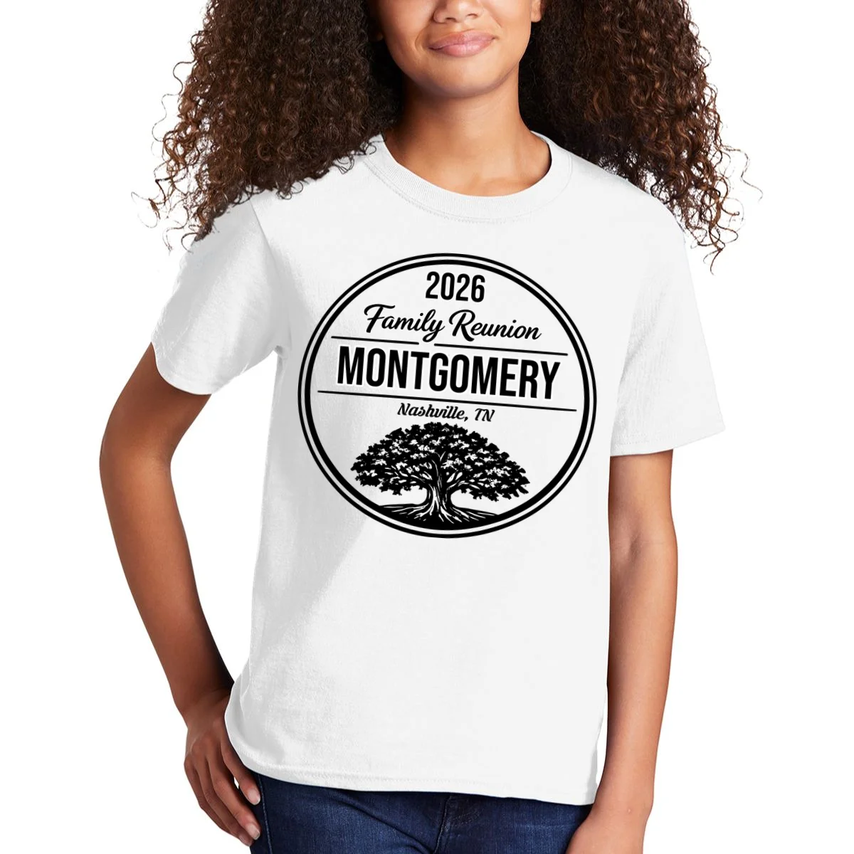 Family Tree Customizable Family Reunion Year, Name, Location Kids T-Shirt - Front 1