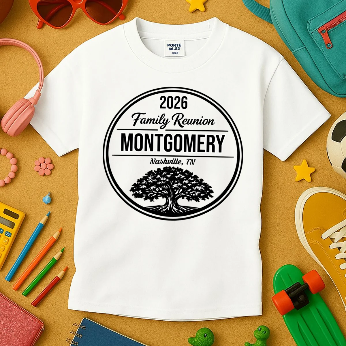 Family Tree Customizable Family Reunion Year, Name, Location Kids T-Shirt - Front 2
