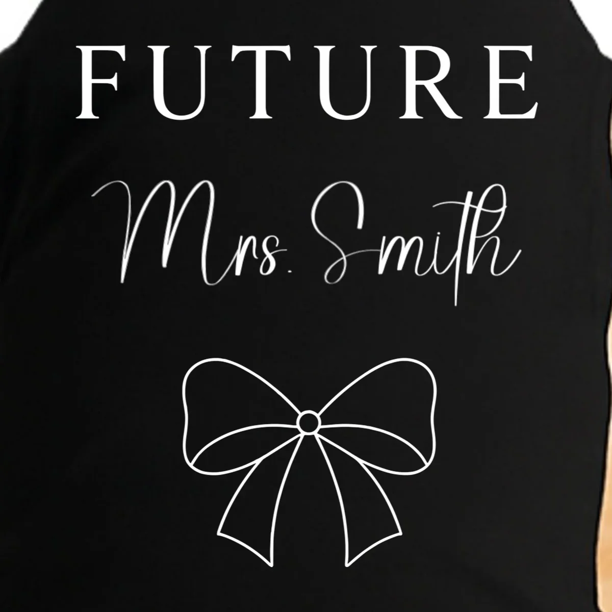 Future Mrs Custom Name Bow Wedding Doggie Tank - Front - Close-up