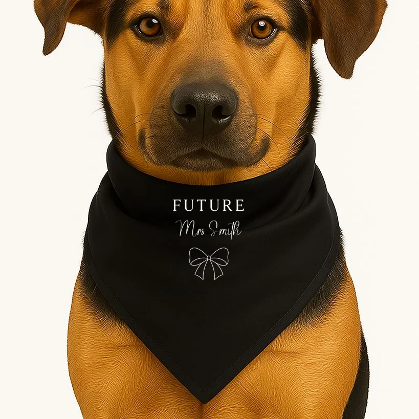 Future Mrs Custom Name Bow Wedding Dog Bandana - Front 1