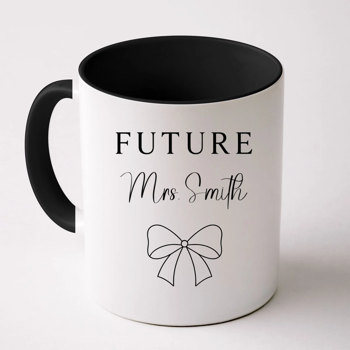 Future Mrs Custom Name Bow Wedding Coffee Mug - Front