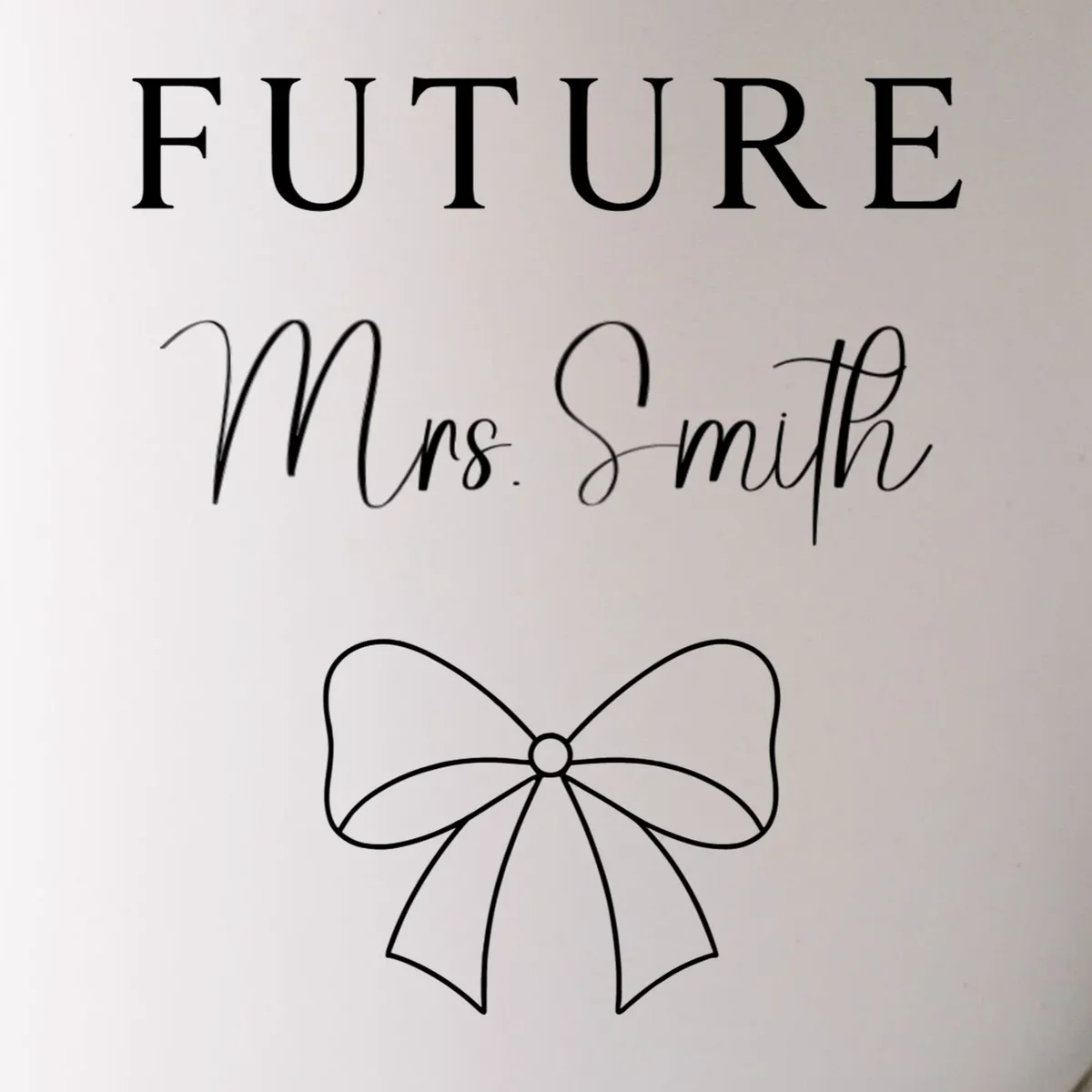 Future Mrs Custom Name Bow Wedding Mug - Front - Close-up