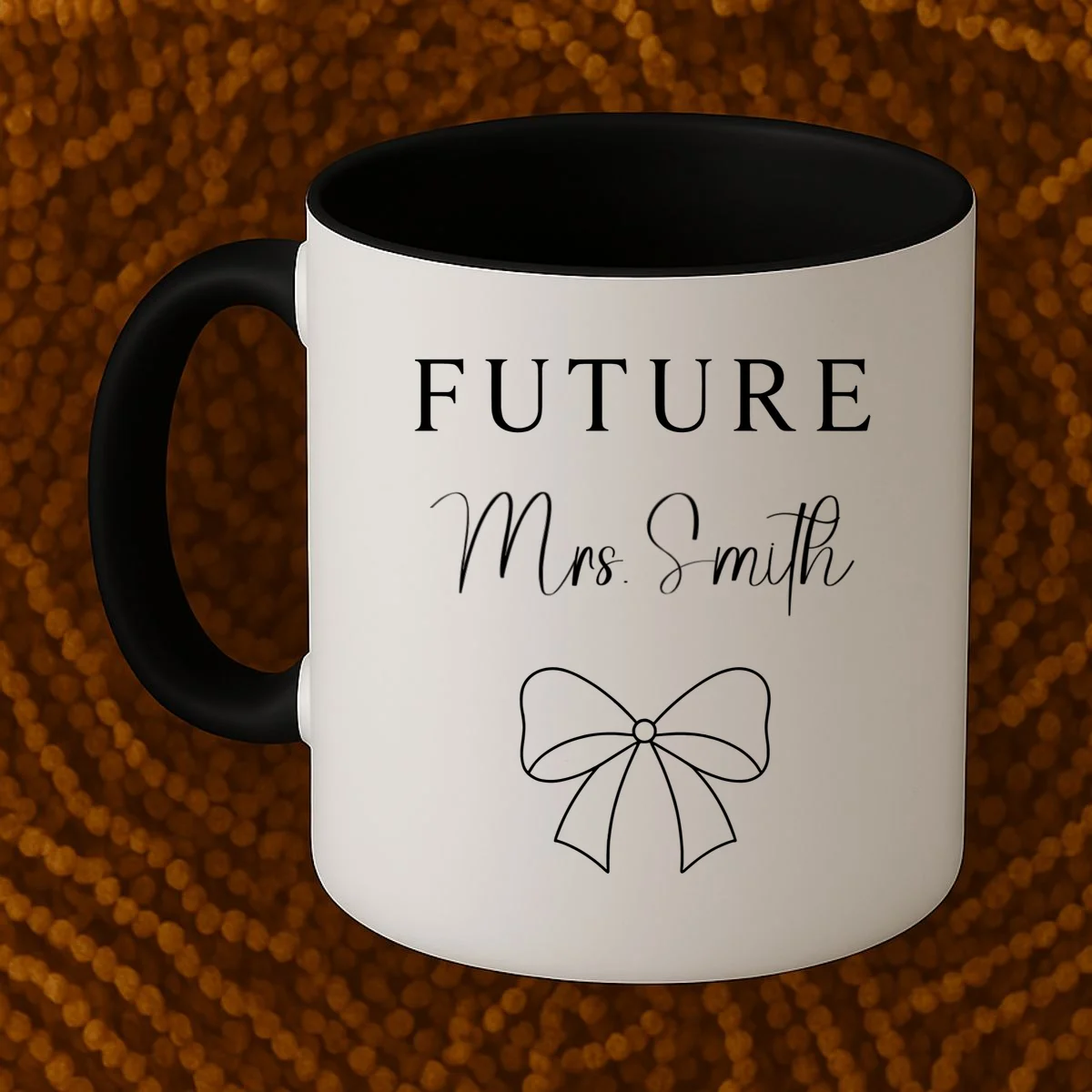 Future Mrs Custom Name Bow Wedding Coffee Mug - Front 1