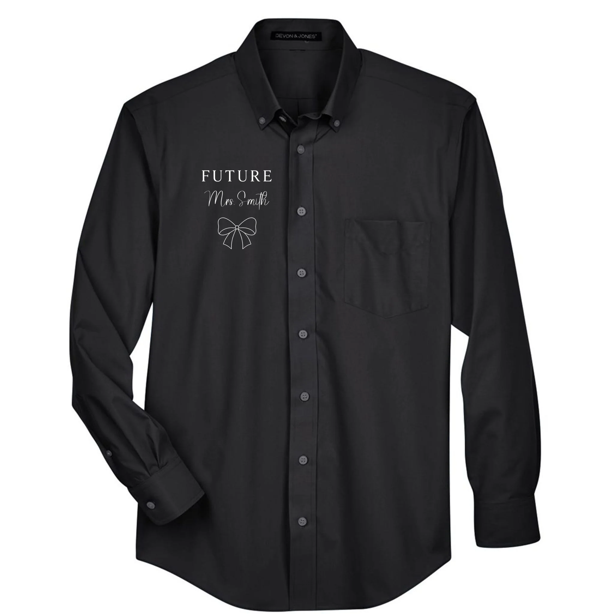 Future Mrs Custom Name Bow Wedding Men's Button Up - Front
