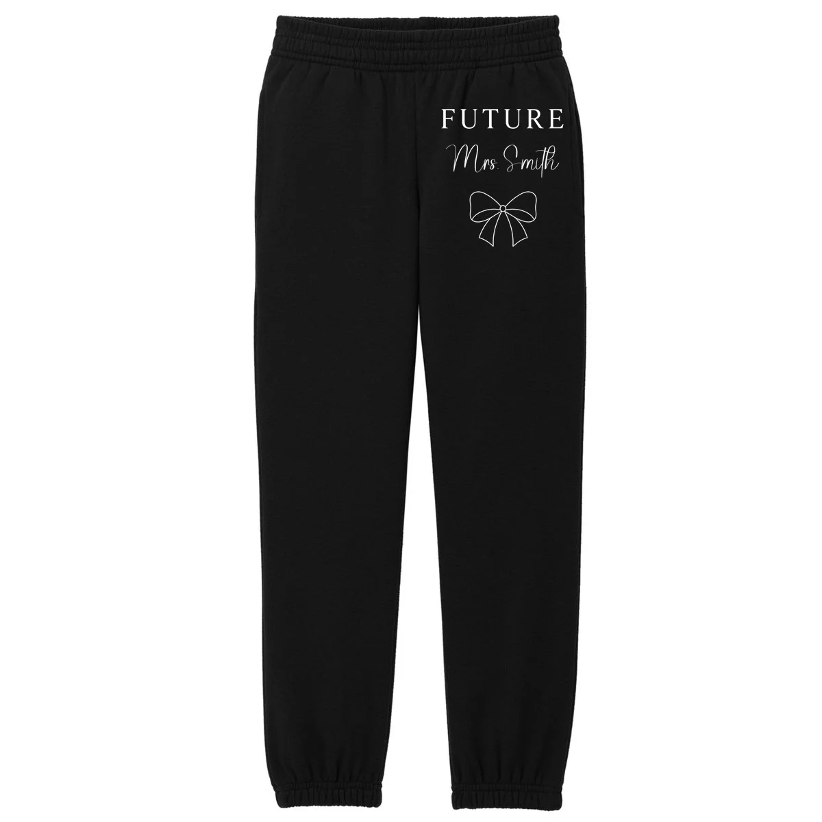 Future Mrs Custom Name Bow Wedding Kids Fleece Sweatpants - Front