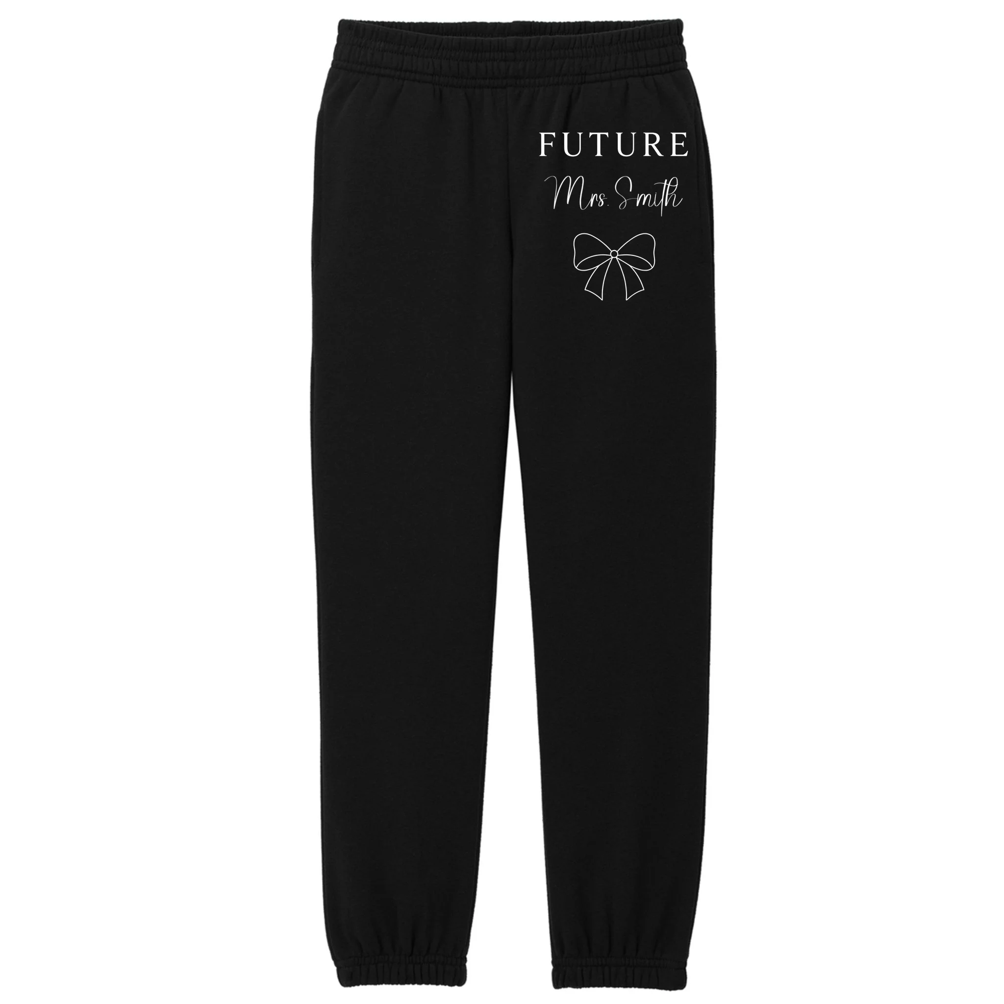 Future Mrs Custom Name Bow Wedding Kids Fleece Sweatpants - Front