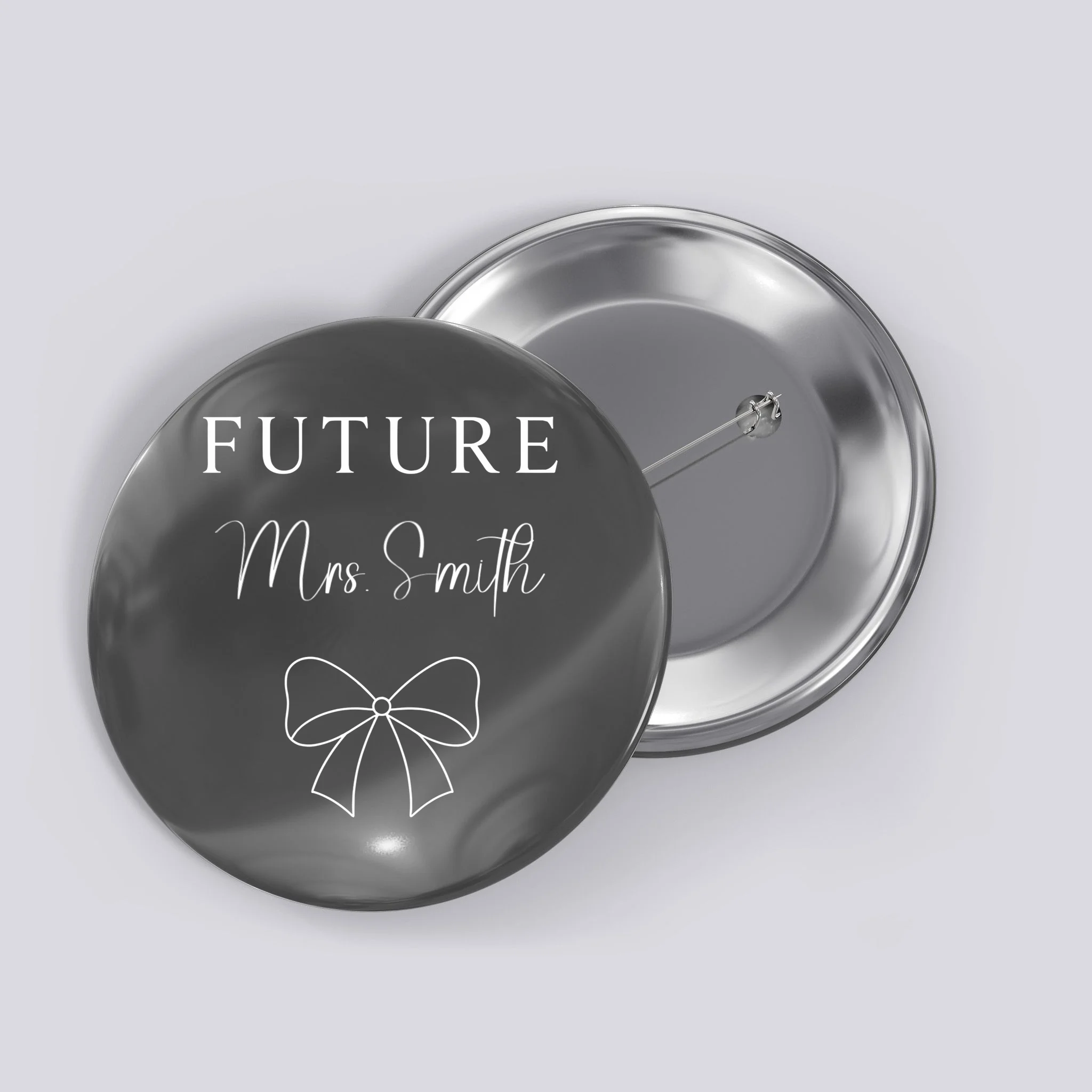 Future Mrs Custom Name Bow Wedding Button - Front