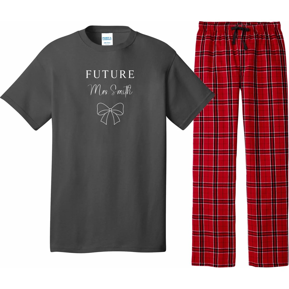 Future Mrs Custom Name Bow Wedding Pajama Set - Front
