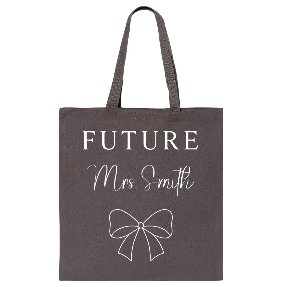 Future Mrs Custom Name Bow Wedding Tote Bag - Front