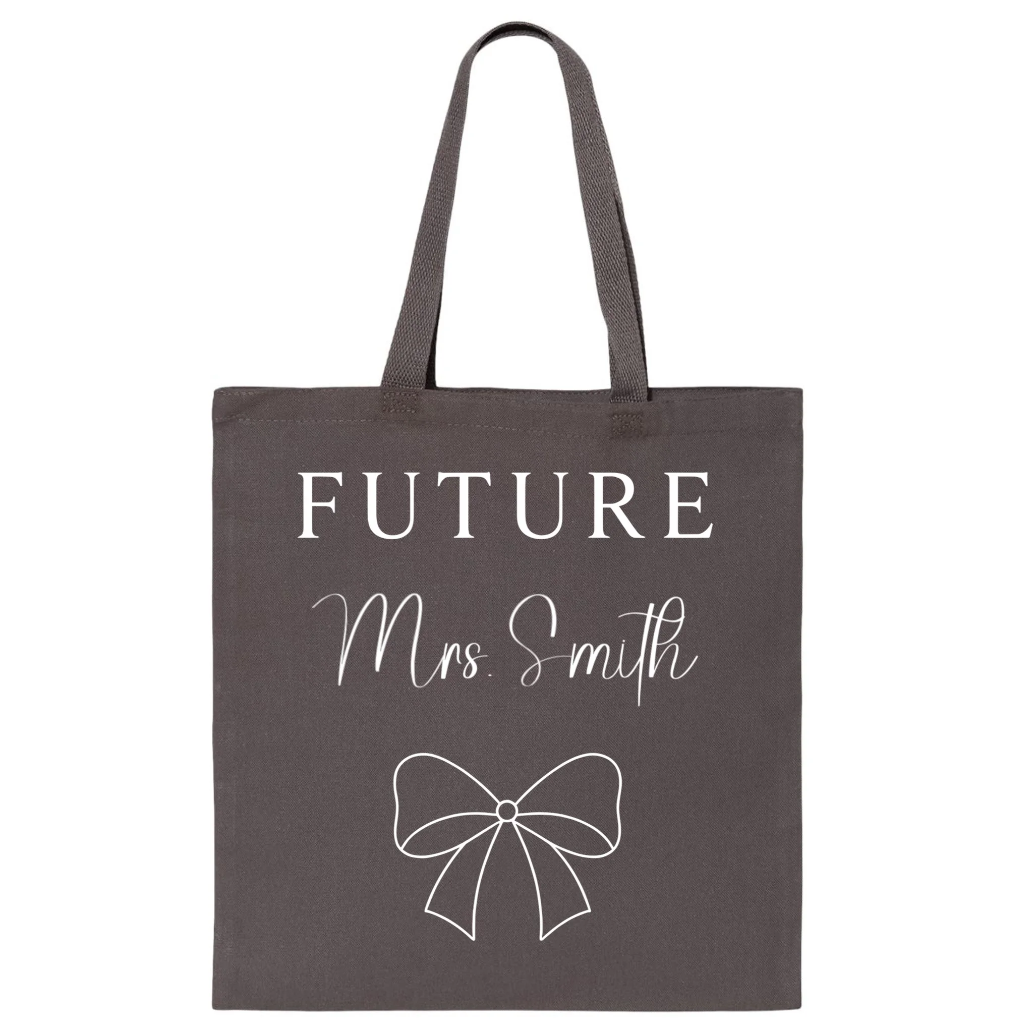 Future Mrs Custom Name Bow Wedding Tote Bag - Front