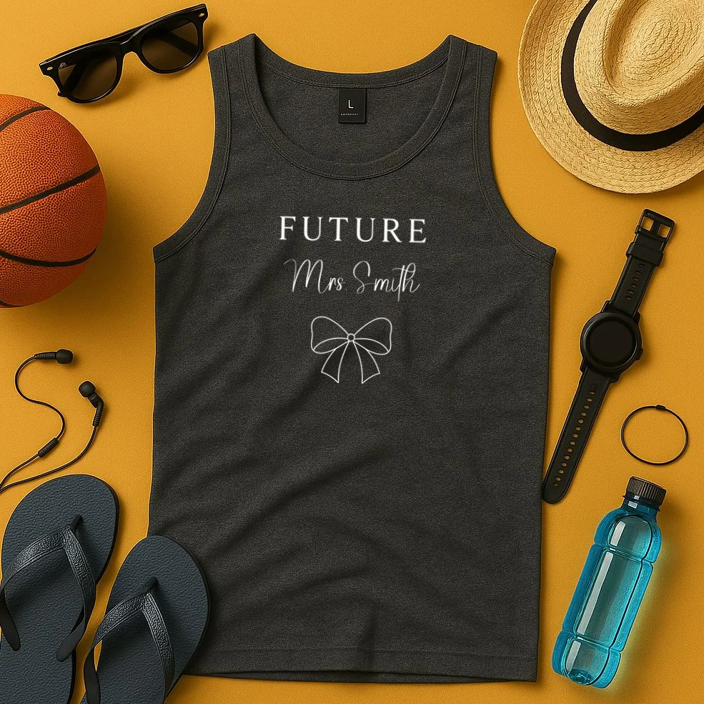 Future Mrs Custom Name Bow Wedding Tank Top - Front 3
