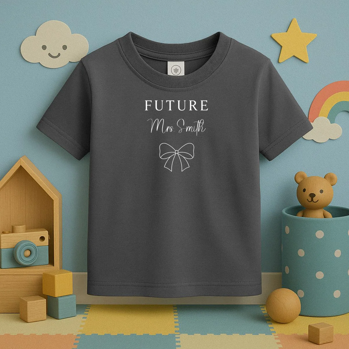 Future Mrs Custom Name Bow Wedding Toddler T-Shirt - Front 2