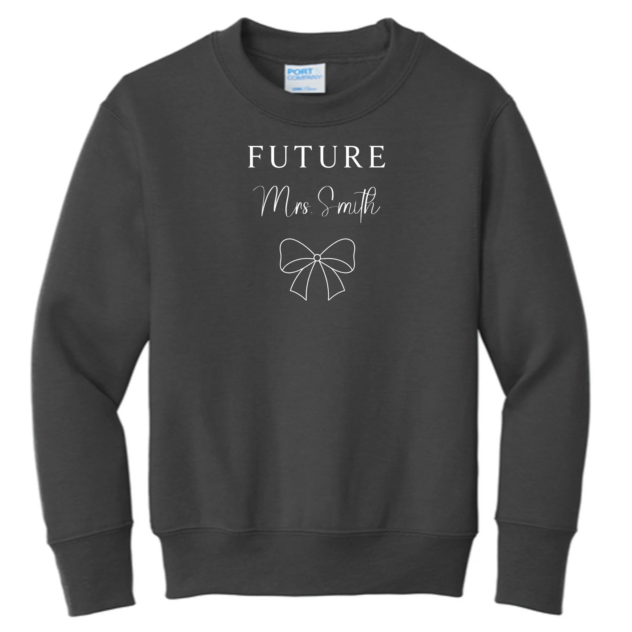 Future Mrs Custom Name Bow Wedding Kids Sweatshirt - Front