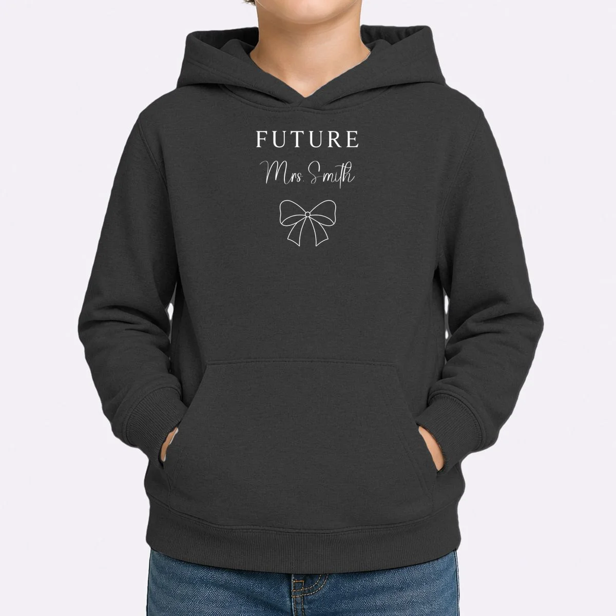 Future Mrs Custom Name Bow Wedding Kids Hoodie - Front 1