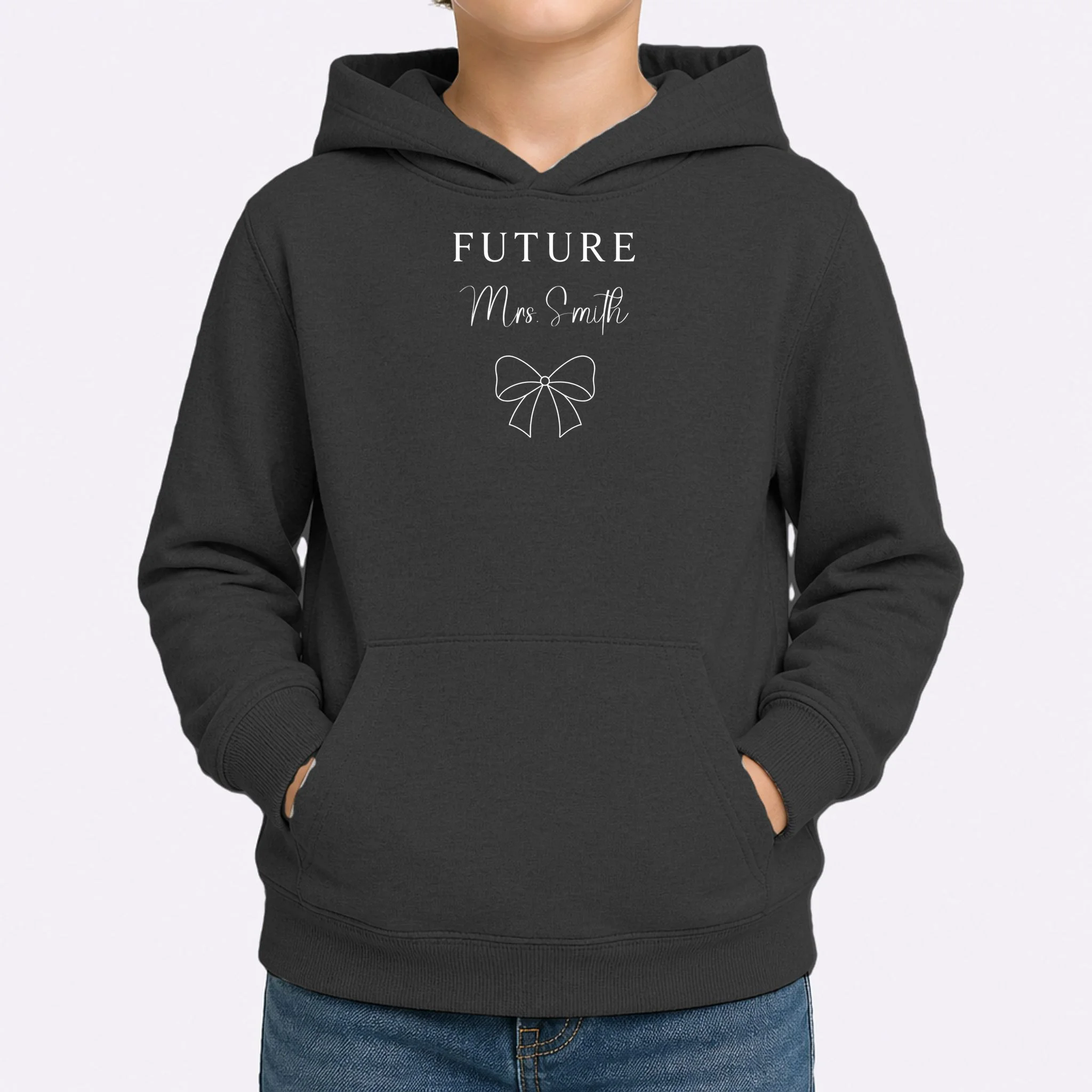 Future Mrs Custom Name Bow Wedding Kids Hoodie - Front 1