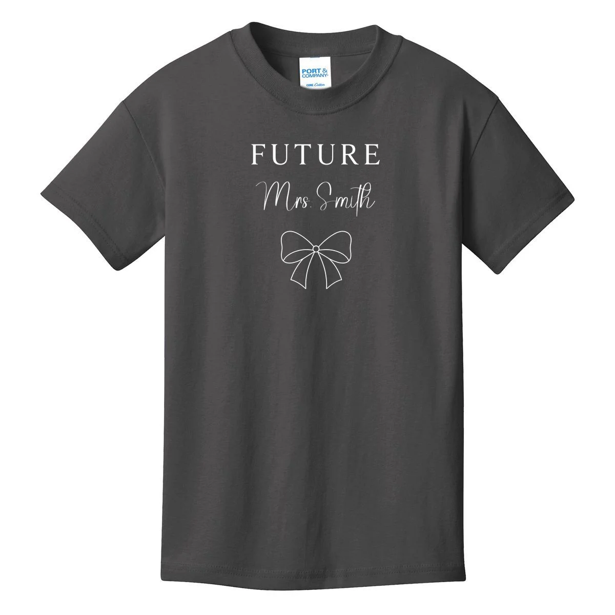 Future Mrs Custom Name Bow Wedding Kids T-Shirt - Front