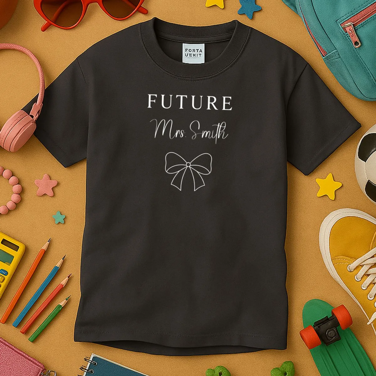 Future Mrs Custom Name Bow Wedding Kids T-Shirt - Front 2