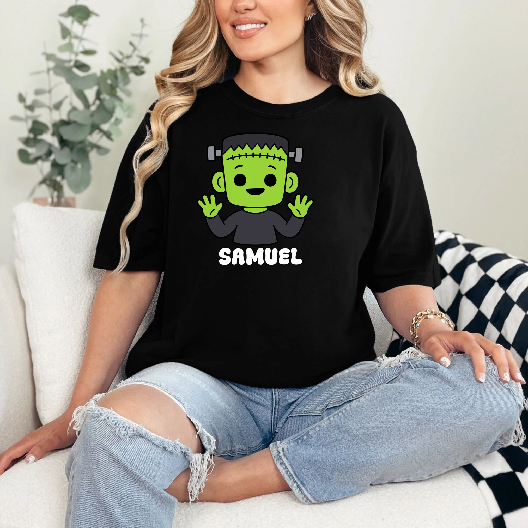 Frankenstein Name Personalized Halloween Gift - Monster Character Design Comfort Colors Unisex T-Shirt - Front 1