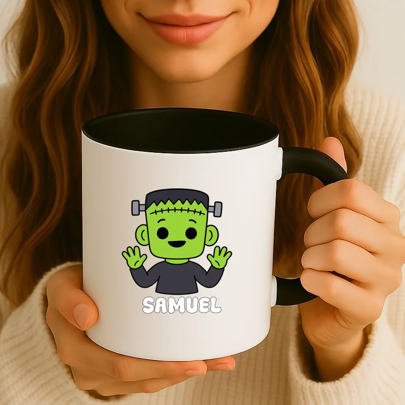 Frankenstein Name Personalized Halloween Gift - Monster Character Design Mug - Front 2