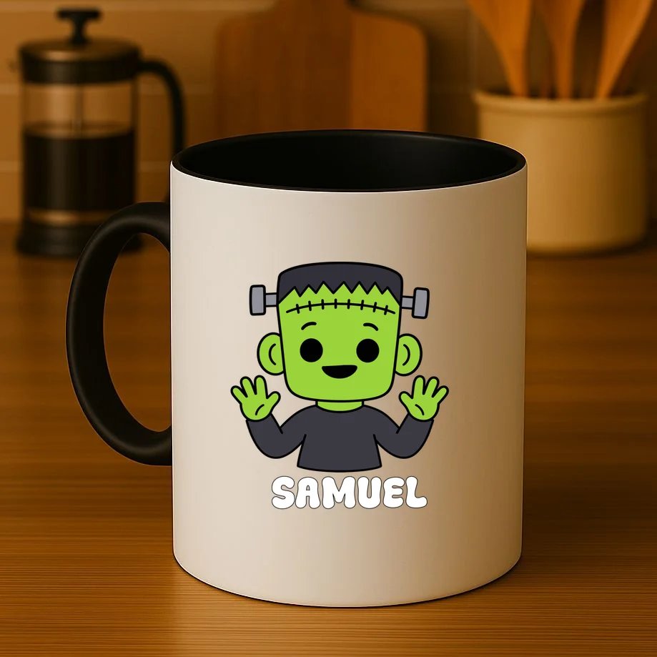 Frankenstein Name Personalized Halloween Gift - Monster Character Design Mug - Front 3