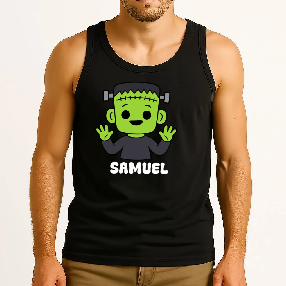 Frankenstein Name Personalized Halloween Gift - Monster Character Design Men's Tank Top - Front 2