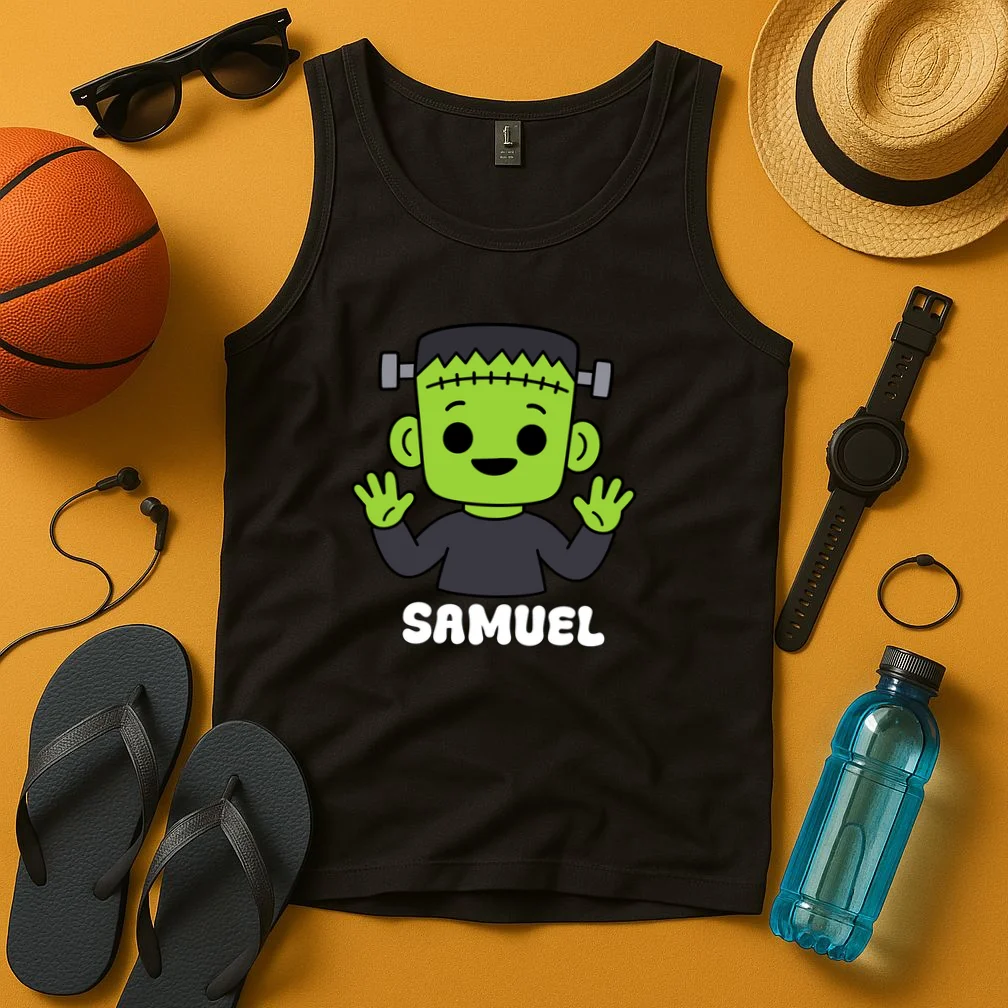 Frankenstein Name Personalized Halloween Gift - Monster Character Design Men's Tank Top - Front 3