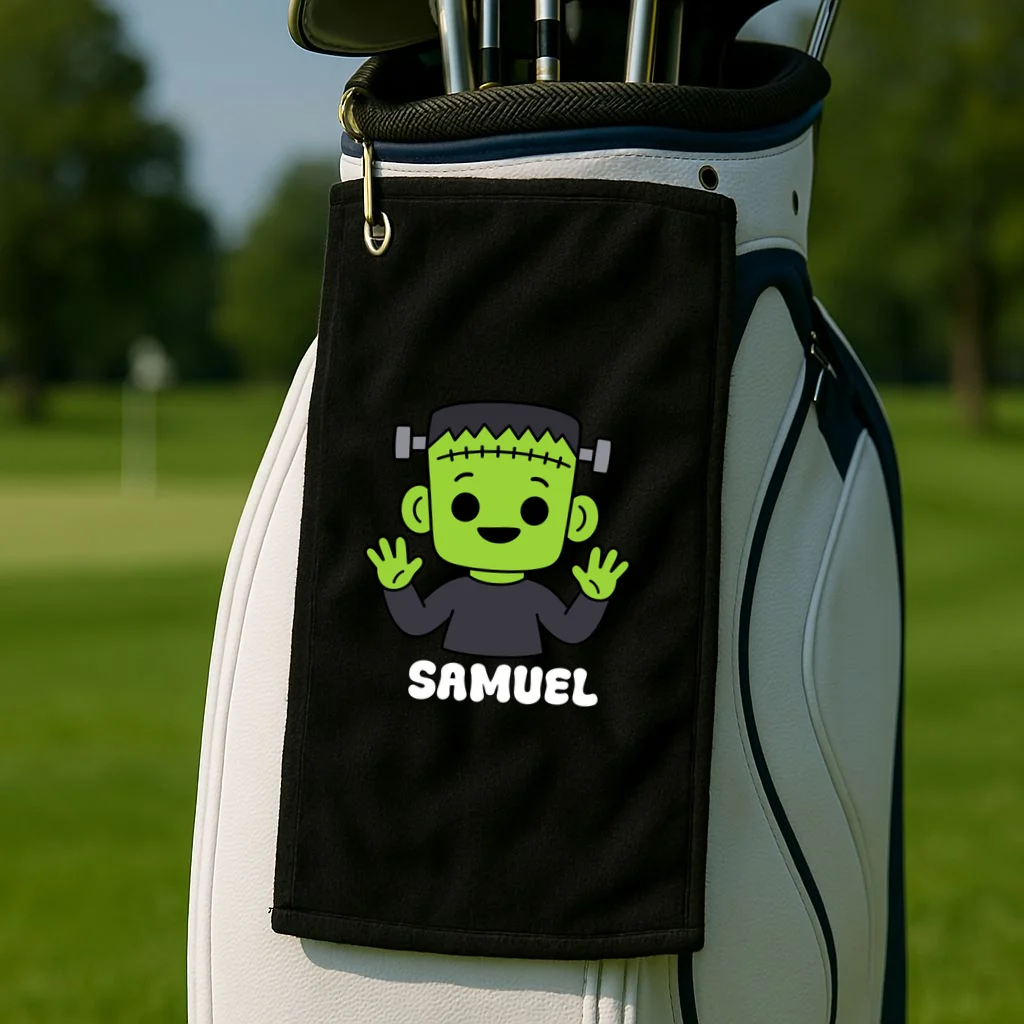 Frankenstein Name Personalized Halloween Gift - Monster Character Design Golf Towel - Front 2