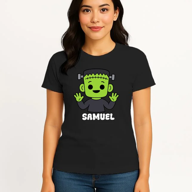 Frankenstein Name Personalized Halloween Gift - Monster Character Design Women's T-Shirt - Front 3