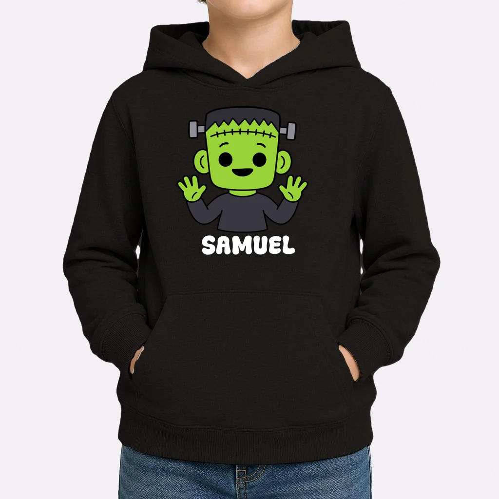 Frankenstein Name Personalized Halloween Gift - Monster Character Design Kids Hoodie - Front 1