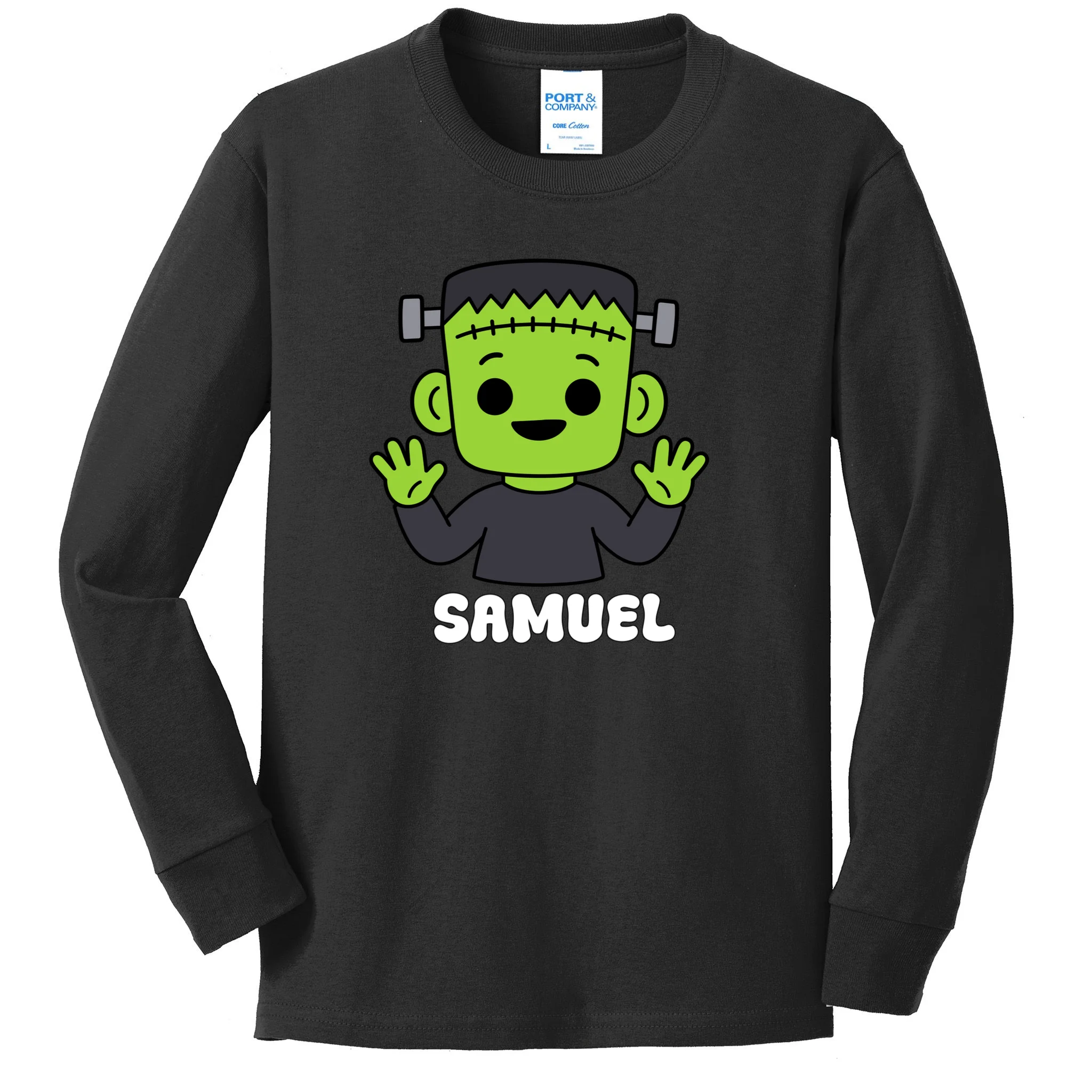 Frankenstein Name Personalized Halloween Gift - Monster Character Design Kids Long Sleeve Shirt Front