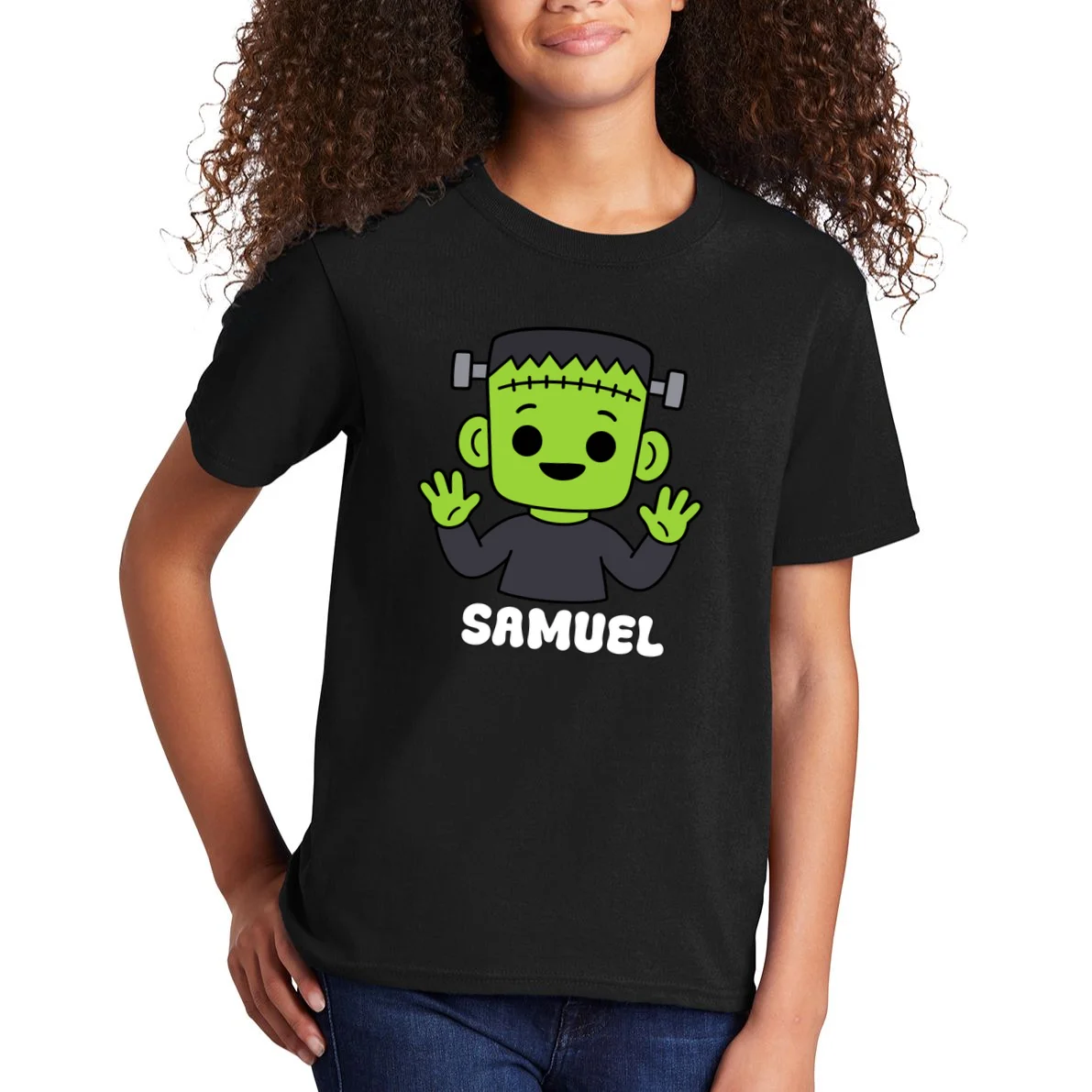 Frankenstein Name Personalized Halloween Gift - Monster Character Design Kids T-Shirt - Front 1
