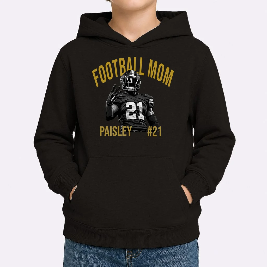 Football Player Graphic – Vintage American Football Jersey Number Design Kids Hoodie - Front 1