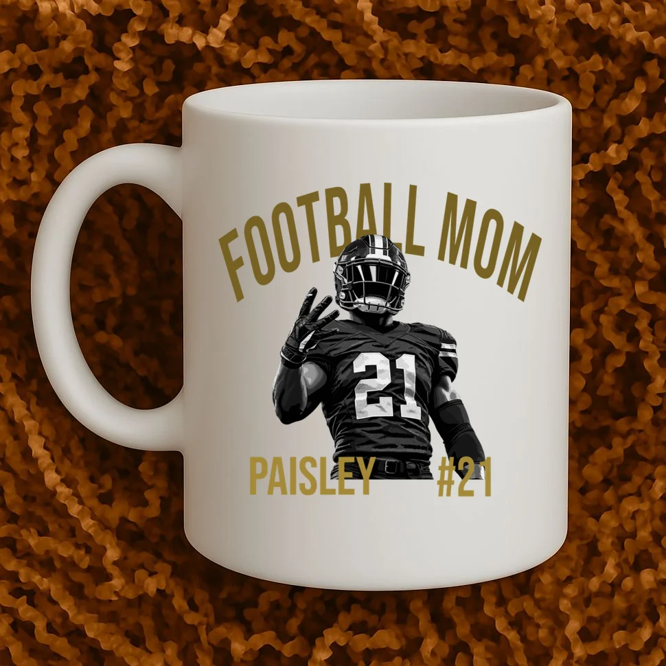 Football Player Graphic – Vintage American Football Jersey Number Design Mug - Front 1