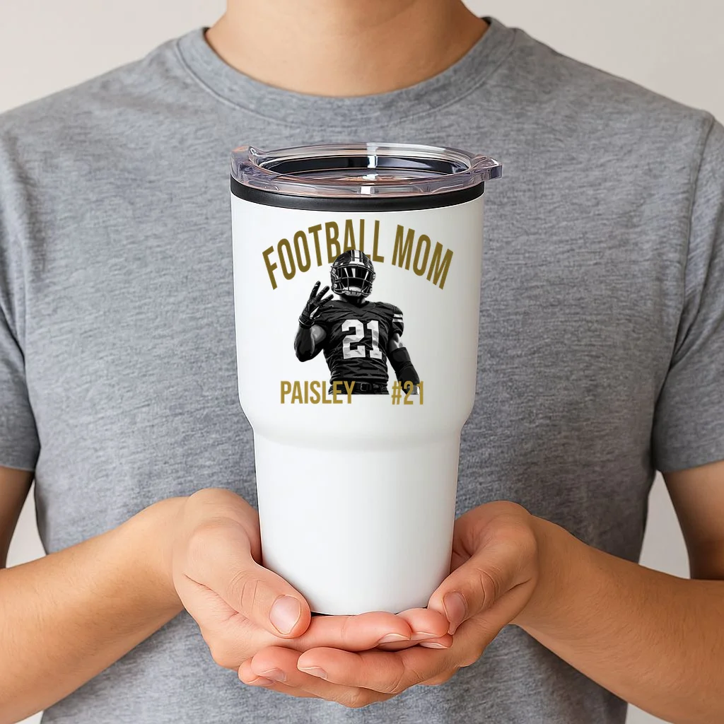 Football Player Graphic – Vintage American Football Jersey Number Design 20oz Tumbler - Front 1
