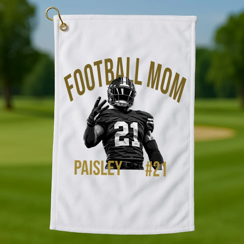 Football Player Graphic – Vintage American Football Jersey Number Design Golf Towel - Front 1