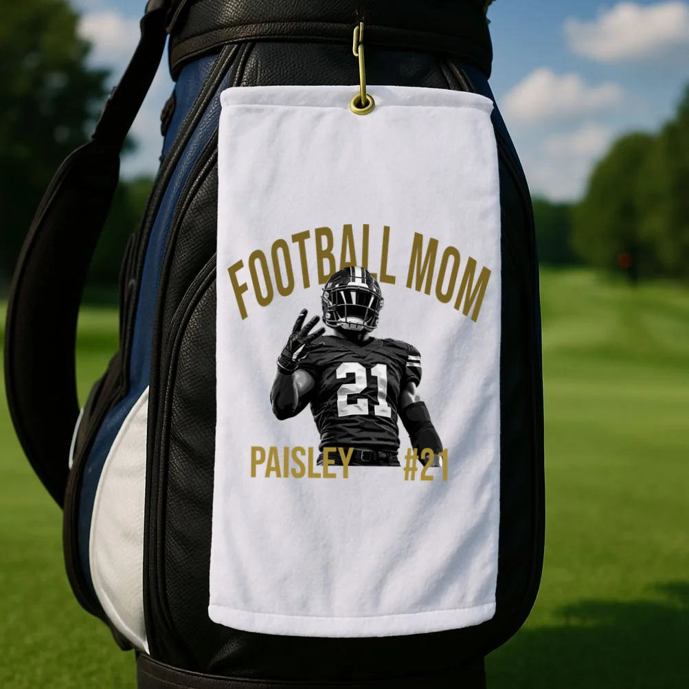 Football Player Graphic – Vintage American Football Jersey Number Design Golf Towel - Front 2