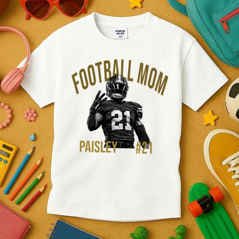 Football Player Graphic – Vintage American Football Jersey Number Design Kids T-Shirt - Front 2