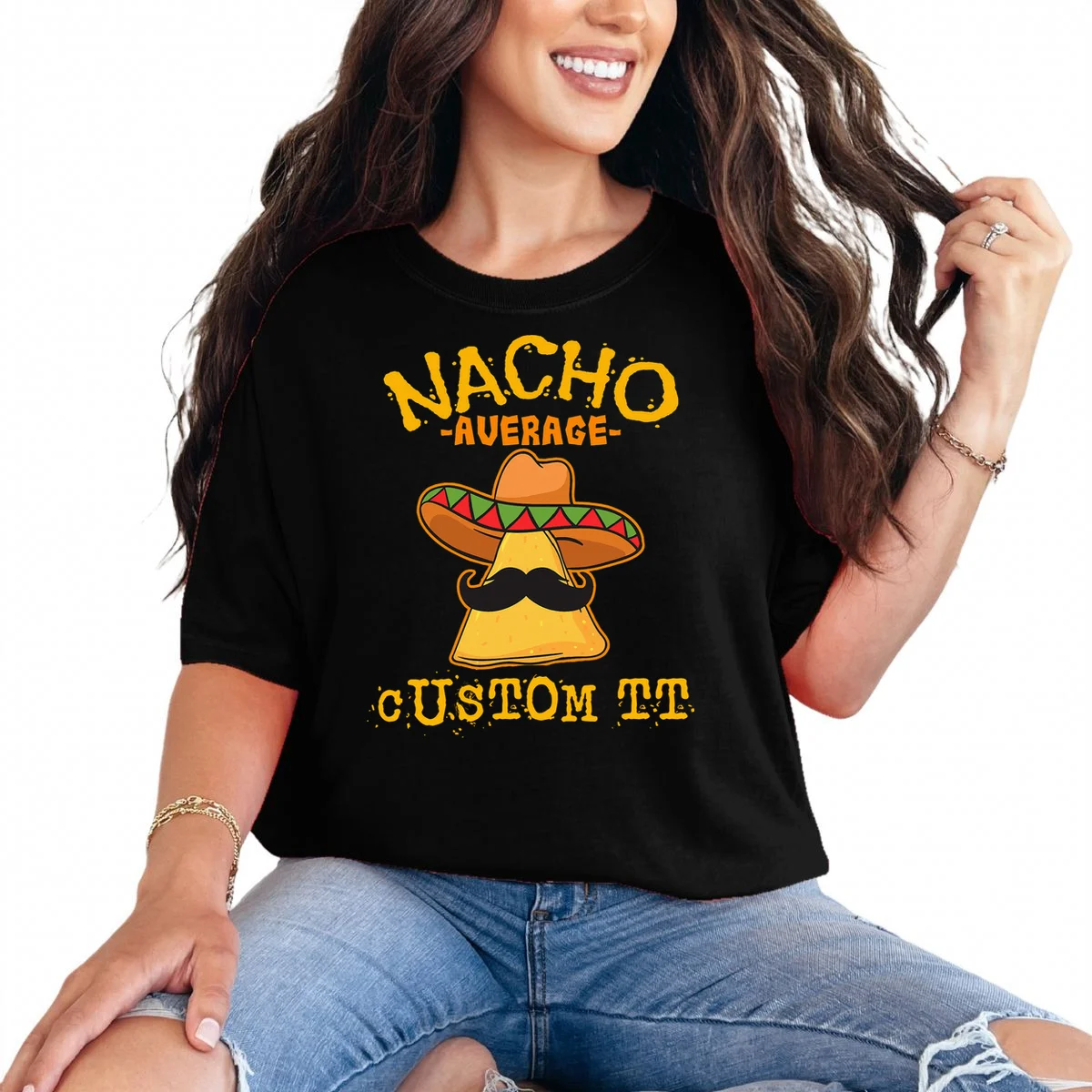 Funny Personalized Meme Nacho Average Custom Text Name T-Shirt - Front