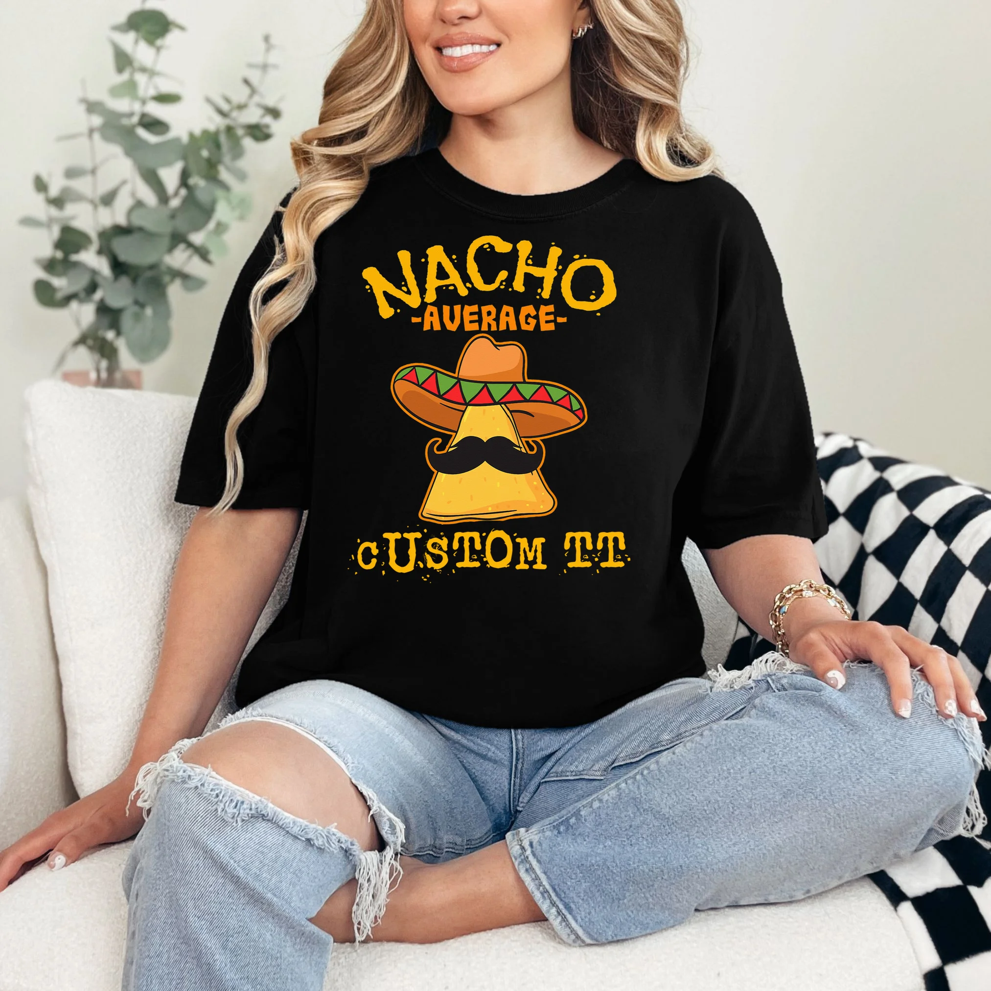 Funny Personalized Meme Nacho Average Custom Text Name T-Shirt - Front 1