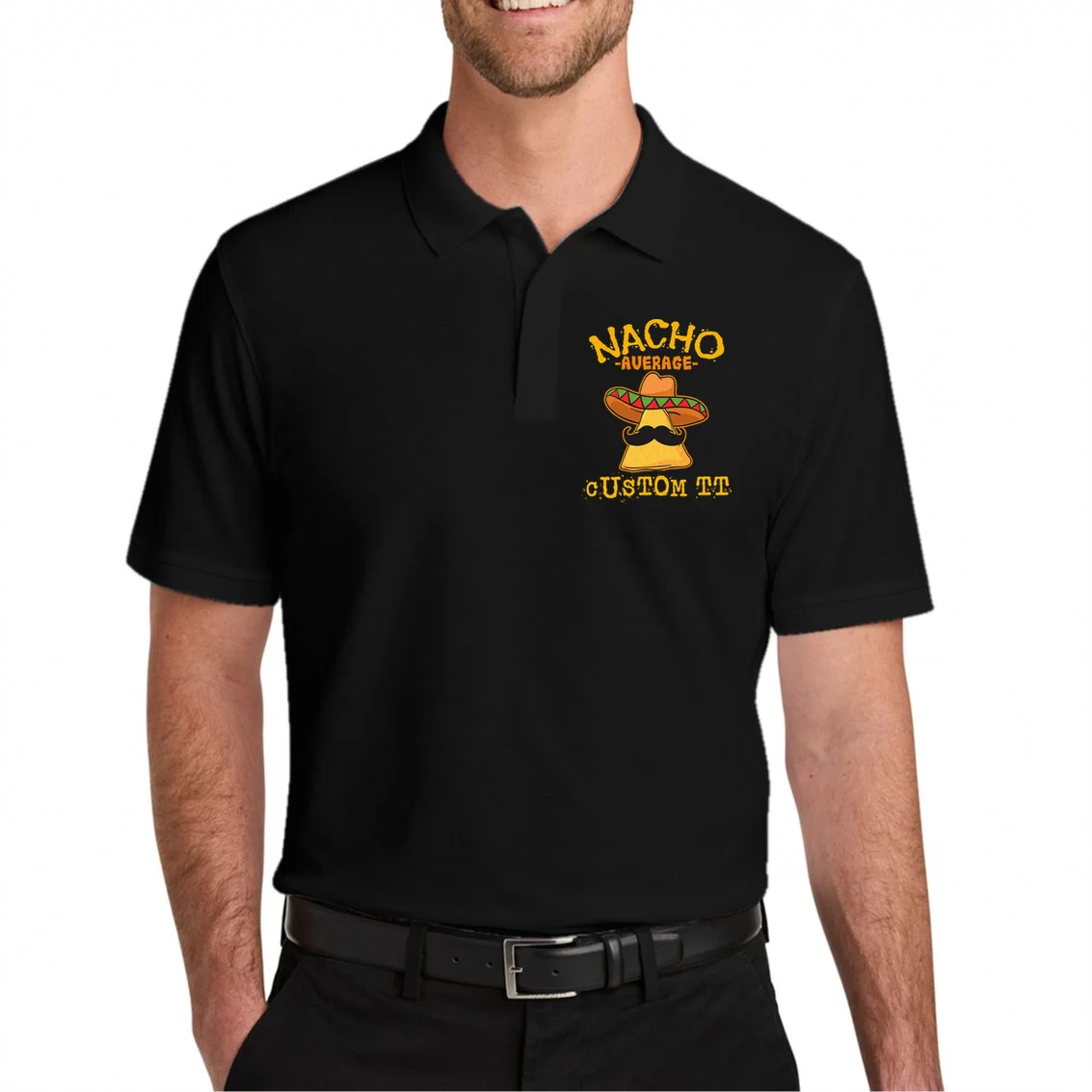 Funny Personalized Meme Nacho Average Custom Text Name Men's Polo - Front 1