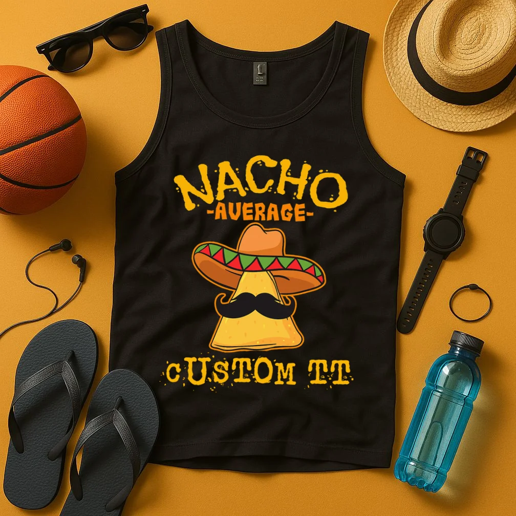 Funny Personalized Meme Nacho Average Custom Text Name Tank Top - Front 3